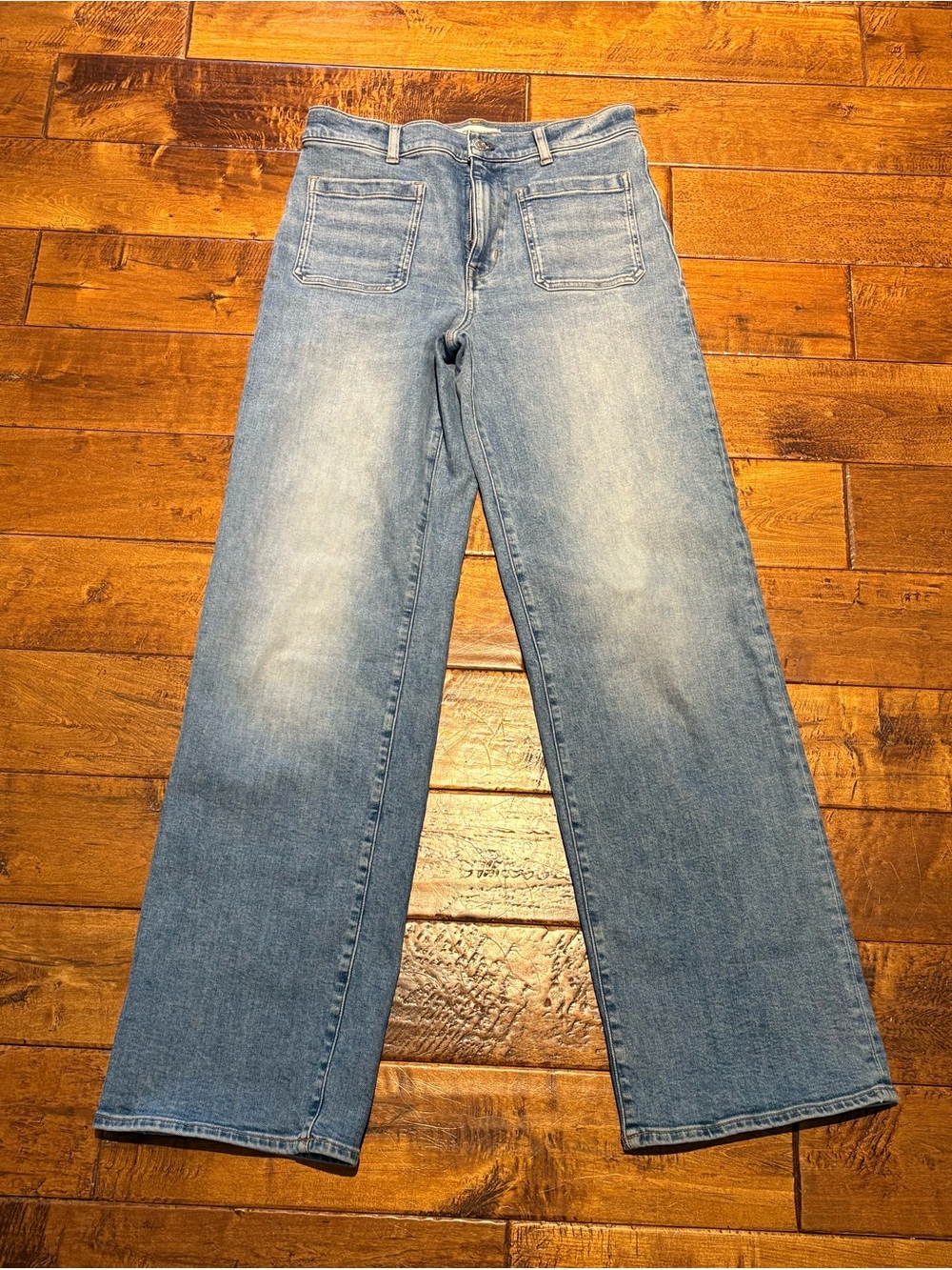 Madewell Emmett Wide-Leg Jeans Women 28T Blue EUC High Rise Patch Pocket - Picture 4 of 16